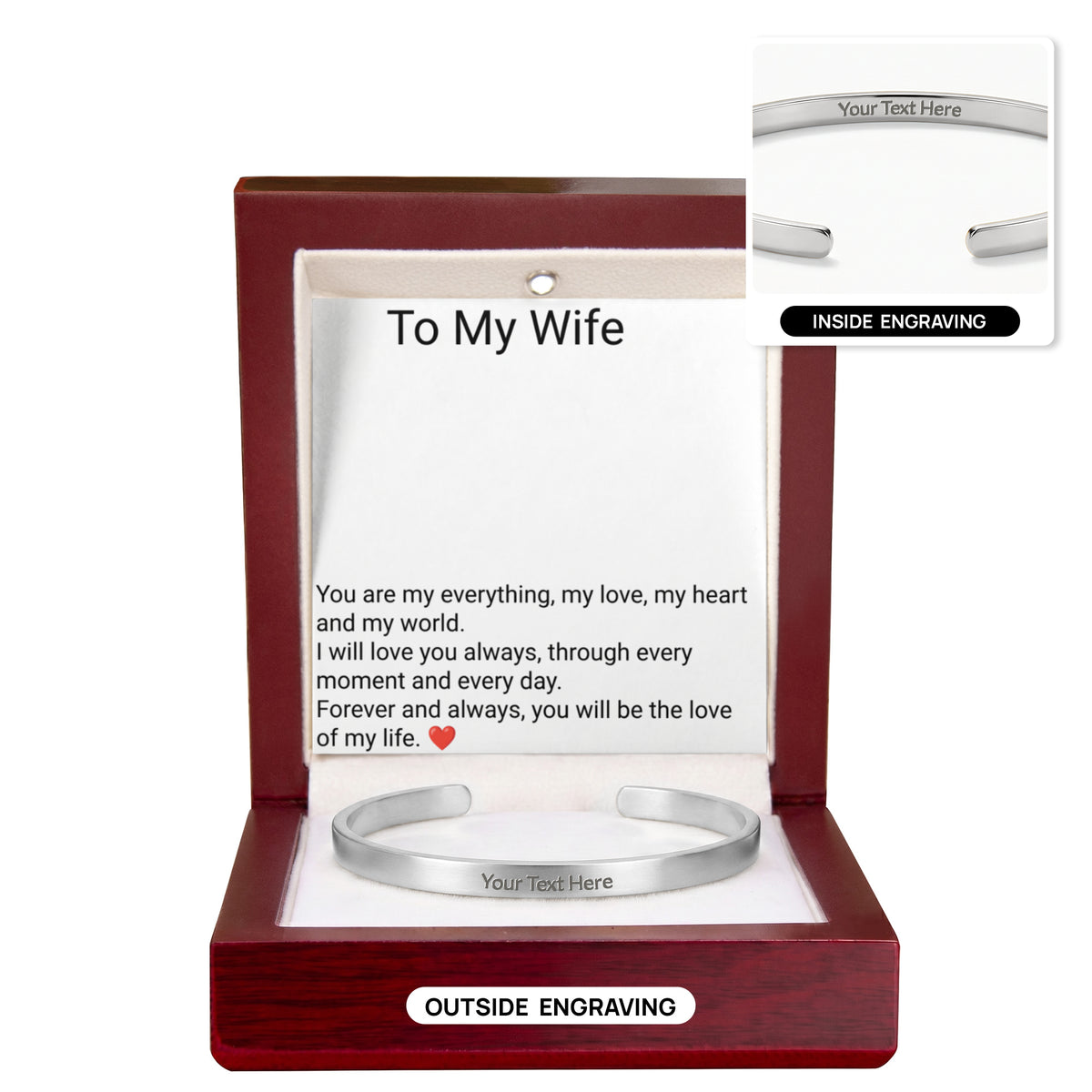 Wife Engraved Cuff Bracelet – Personalised Love Gift for Her