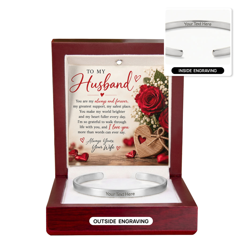 Personalised Engraved Cuff Bracelet for Husband – Custom Messages on Both Sides