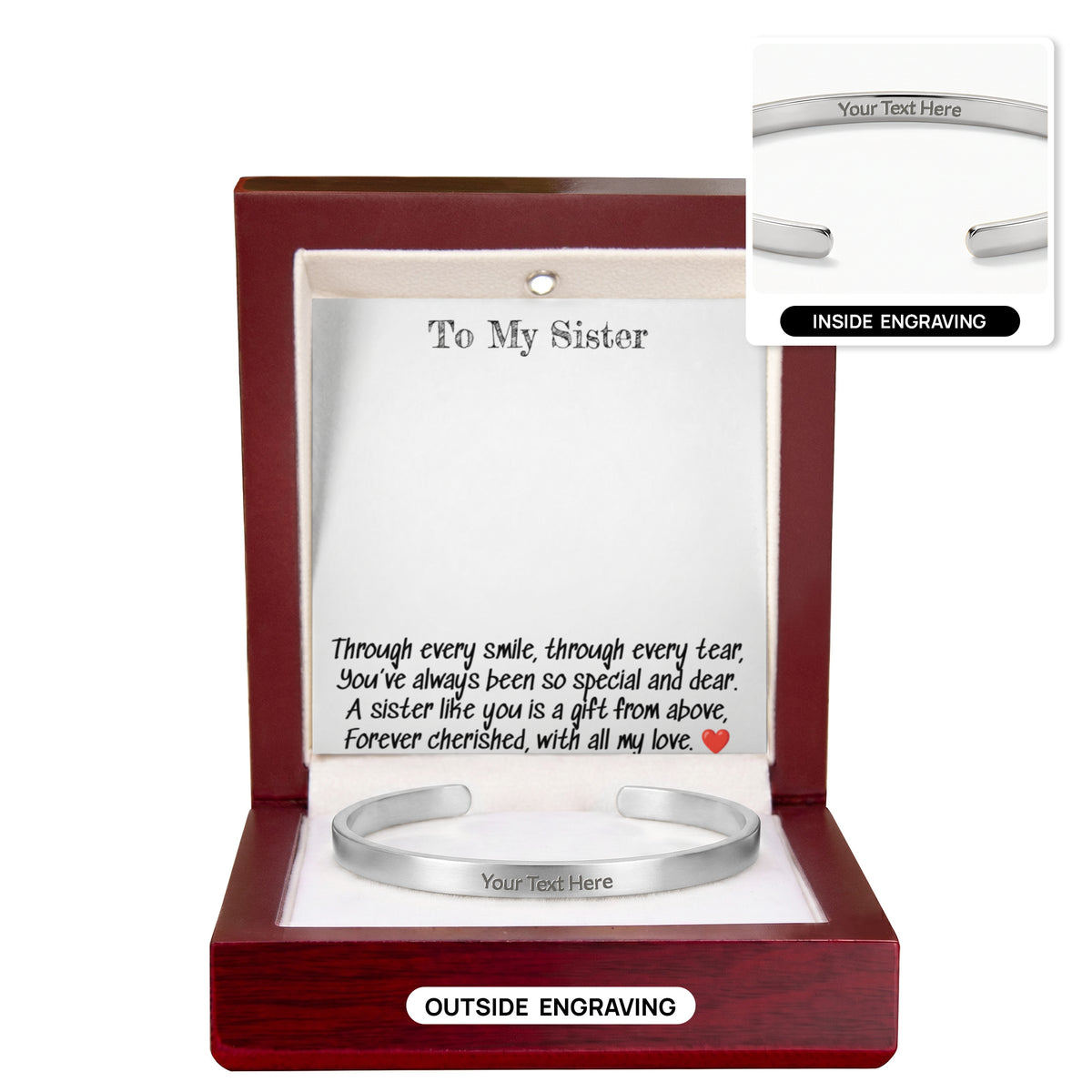 To My Sister A Engraved  Cuff Braclet