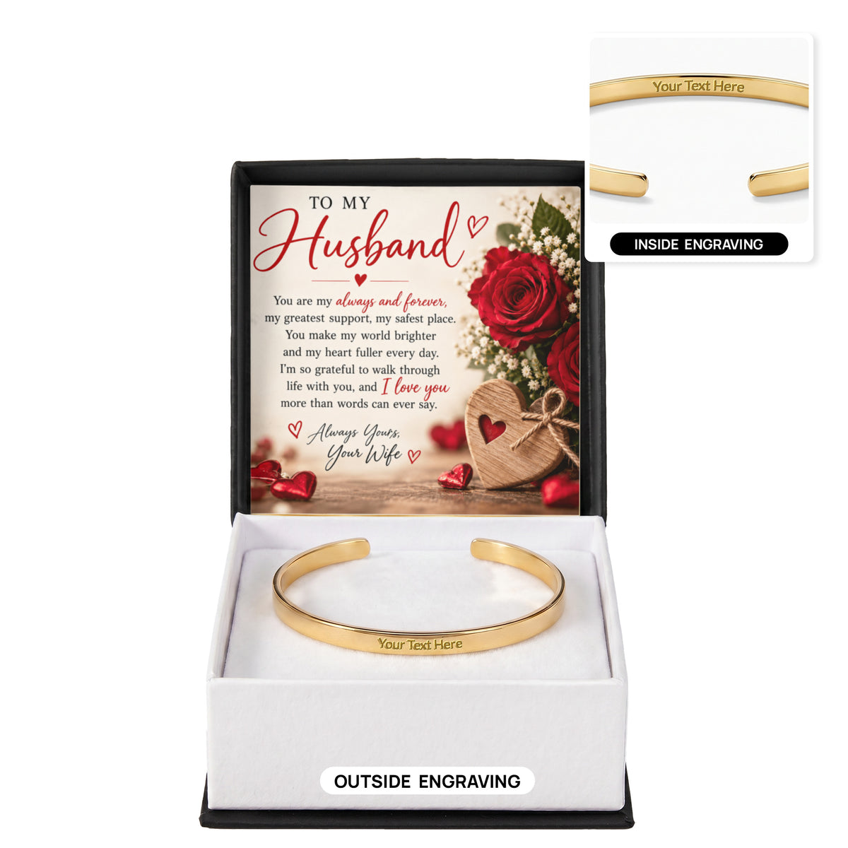 Personalised Engraved Cuff Bracelet for Husband – Custom Messages on Both Sides