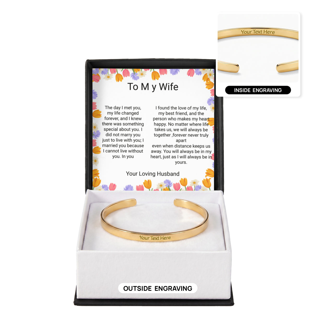 Wife Gift Engraved Cuff Bracelet – Loving Message on Both Sides