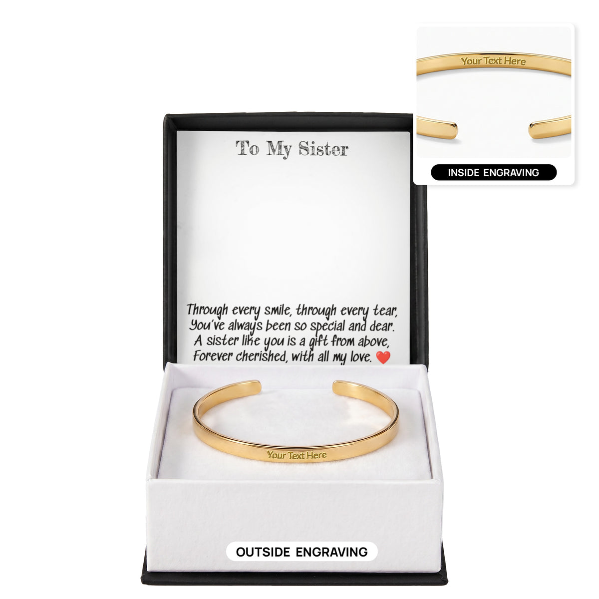 To My Sister A Engraved  Cuff Braclet