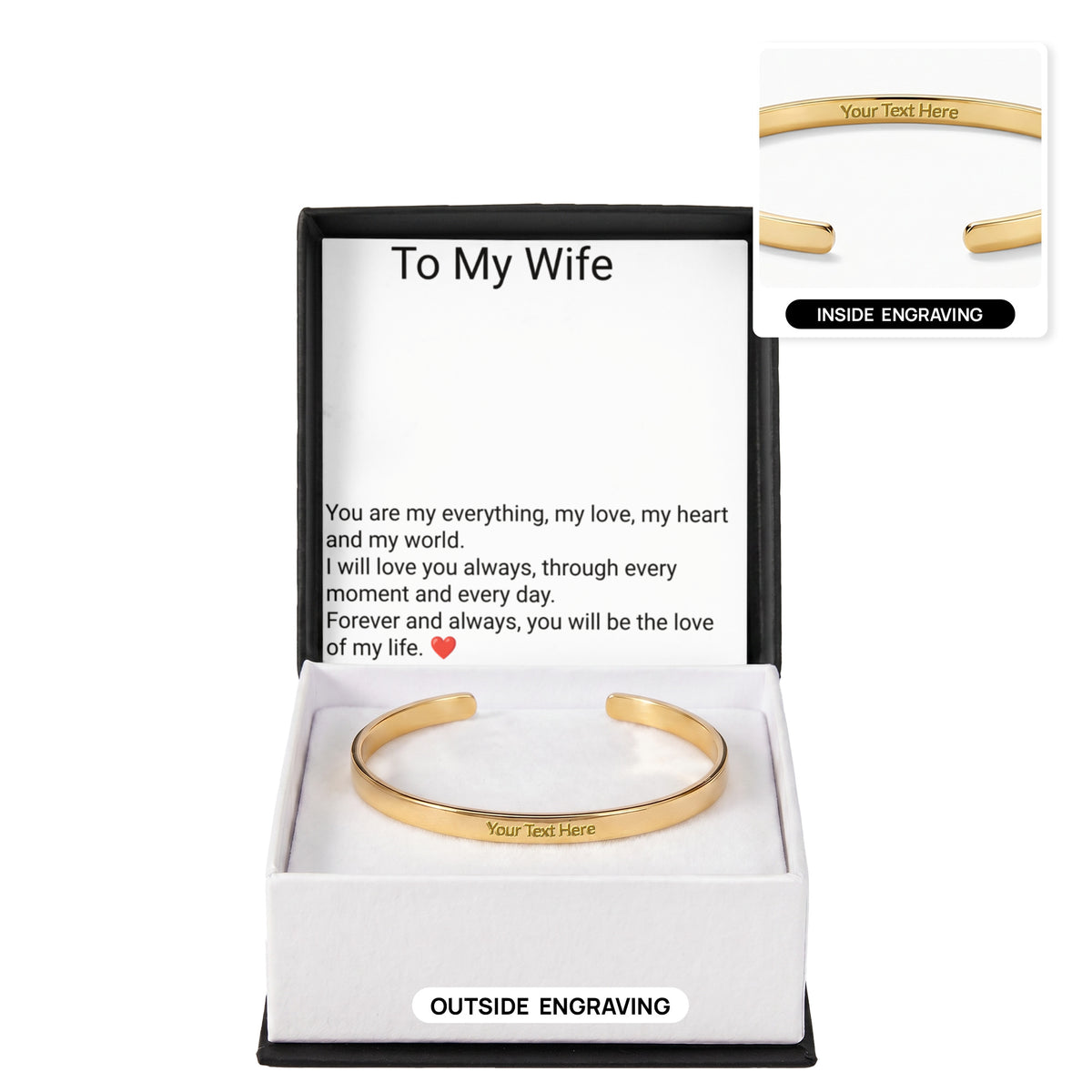 Wife Engraved Cuff Bracelet – Personalised Love Gift for Her