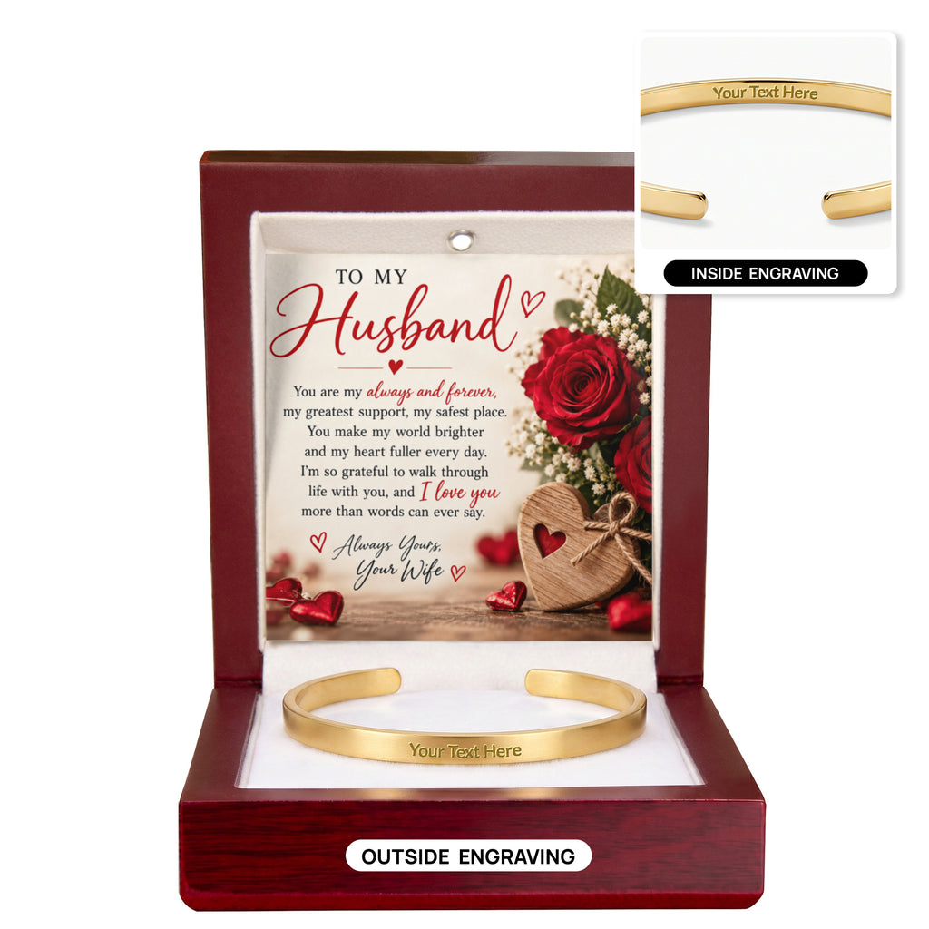 Personalised Engraved Cuff Bracelet for Husband – Custom Messages on Both Sides