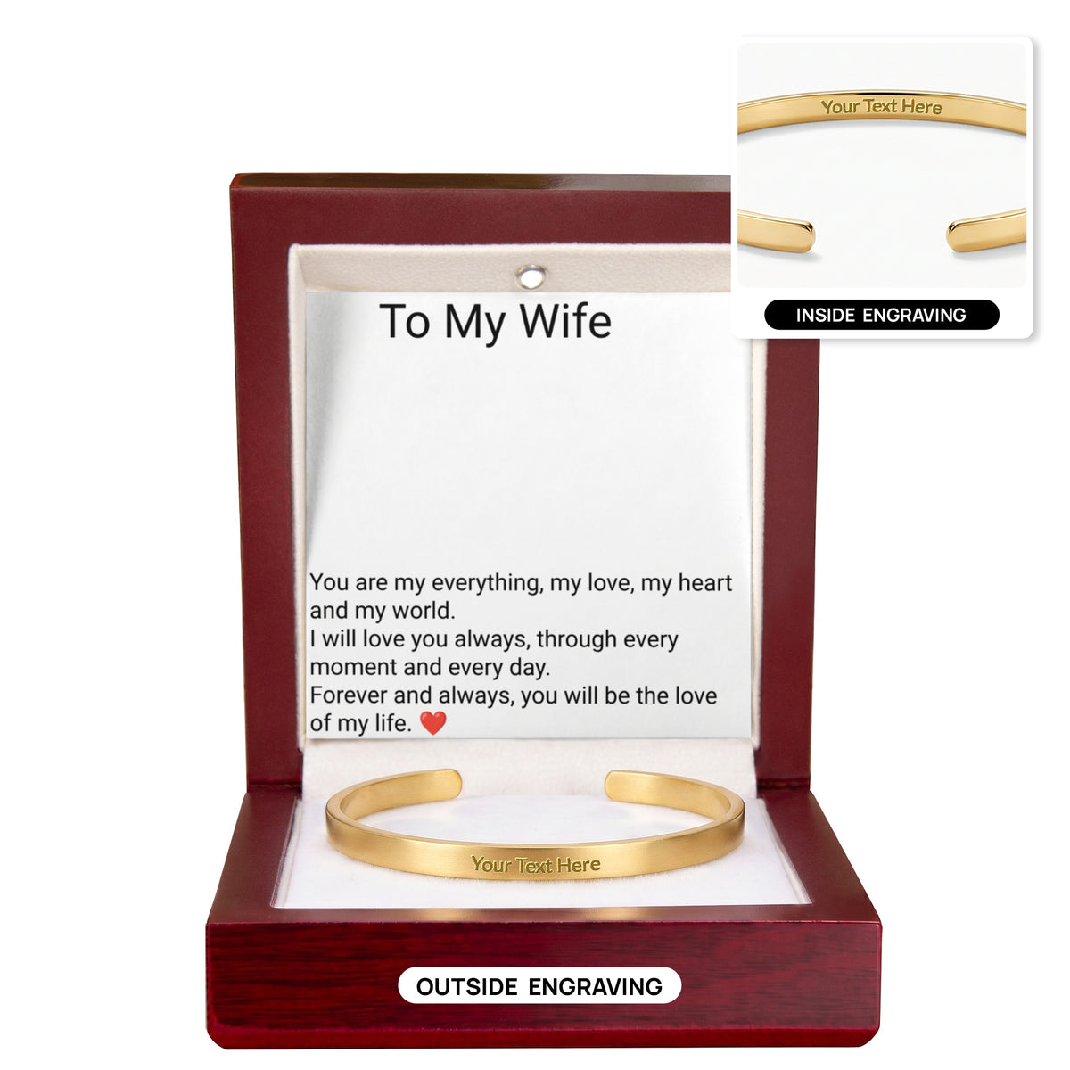 Wife Engraved Cuff Bracelet – Personalised Love Gift for Her