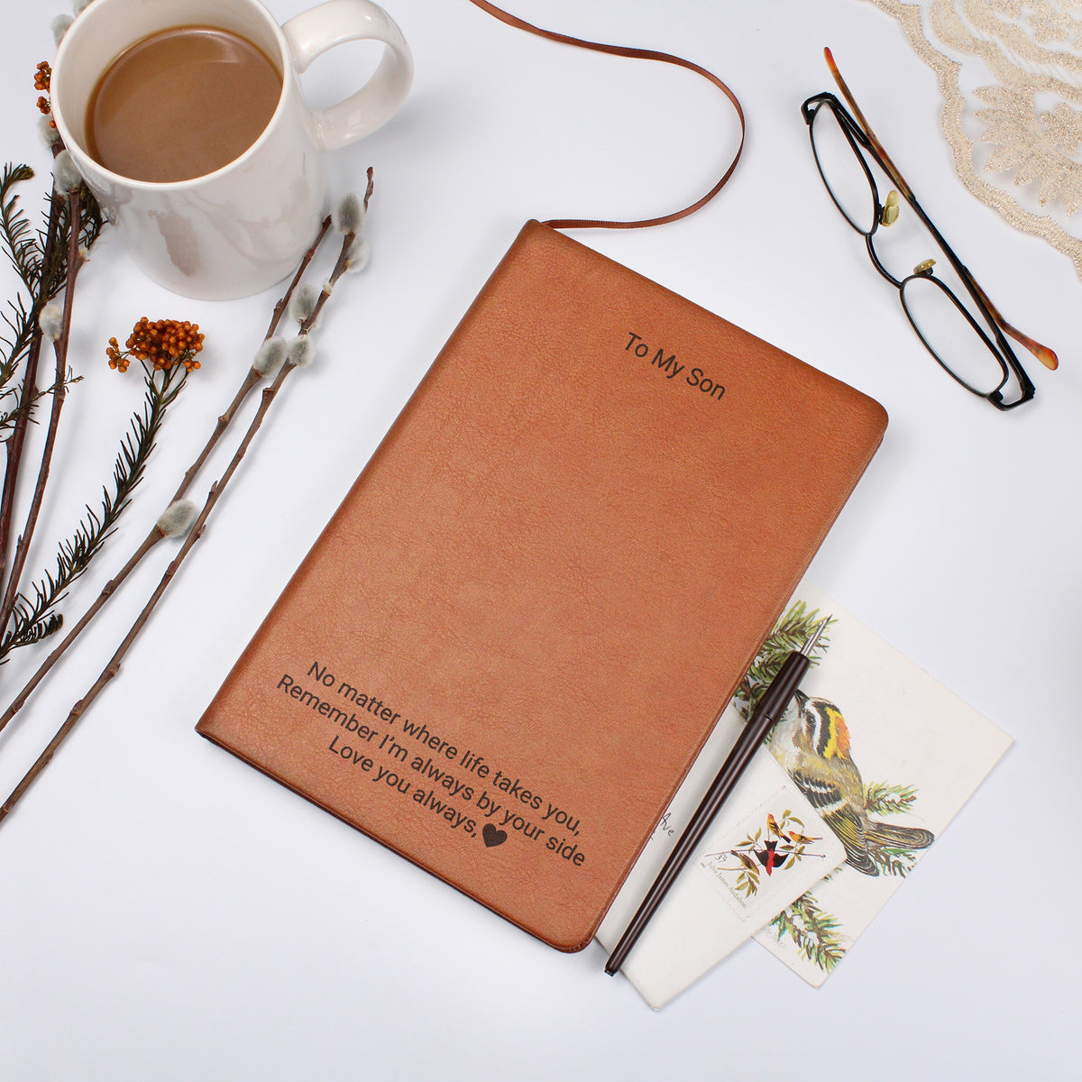 Personalised Son's Leather Journal – Engraved Gift from Dad or Mum