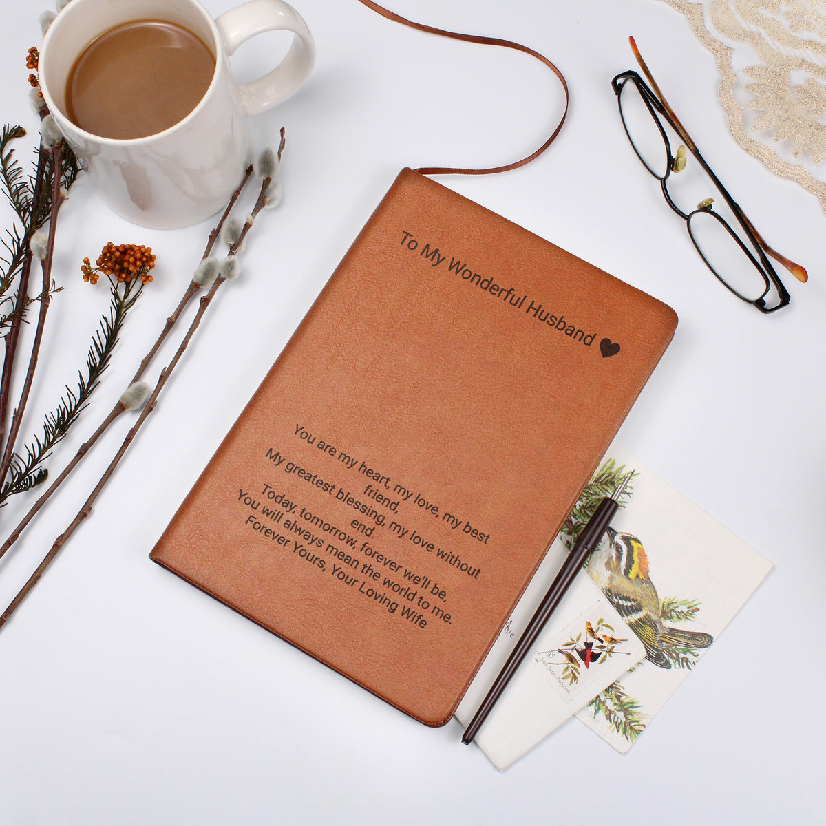 Personalised Engraved Leather Journal for Husband – Romantic Gift from Wife