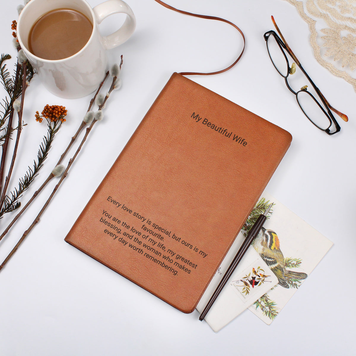 Wife Gift Engraved Leather Journal – Personalised Romantic Gift for Her