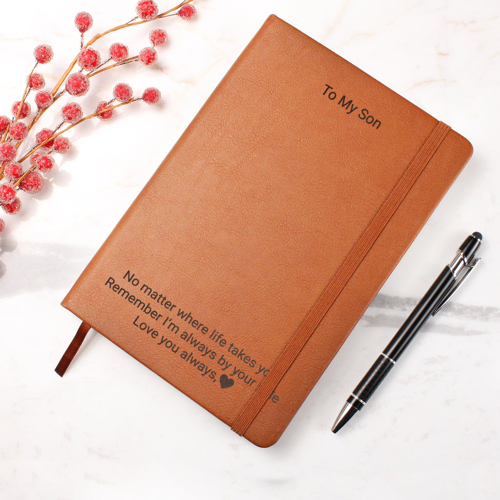 Personalised Son's Leather Journal – Engraved Gift from Dad or Mum