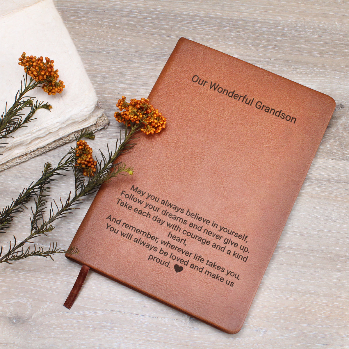 Grandson Gift Engraved Leather Journal – Personalised Keepsake Gift for Him
