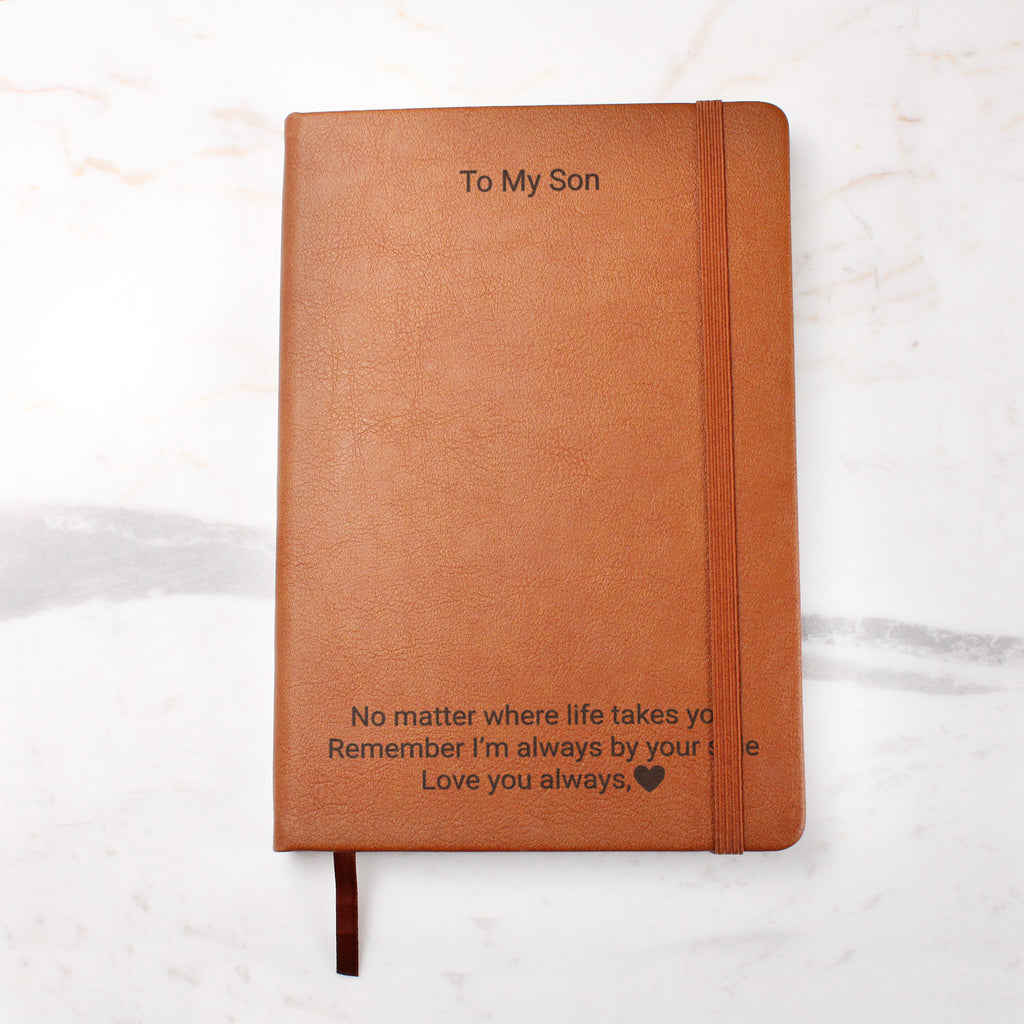 Personalised Son's Leather Journal – Engraved Gift from Dad or Mum