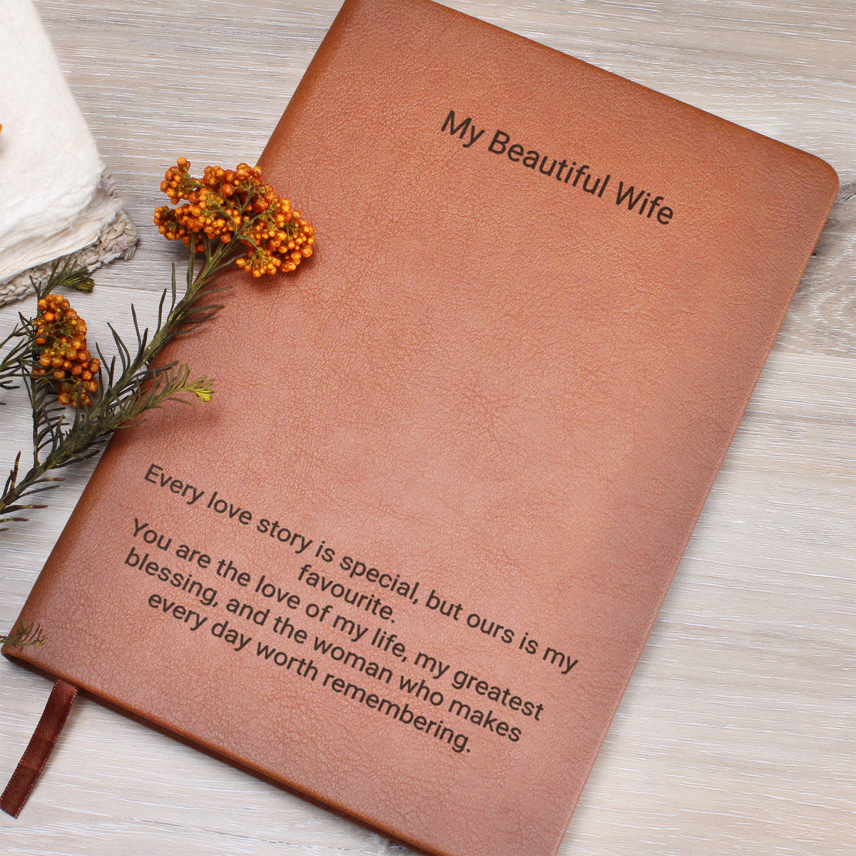 Wife Gift Engraved Leather Journal – Personalised Romantic Gift for Her