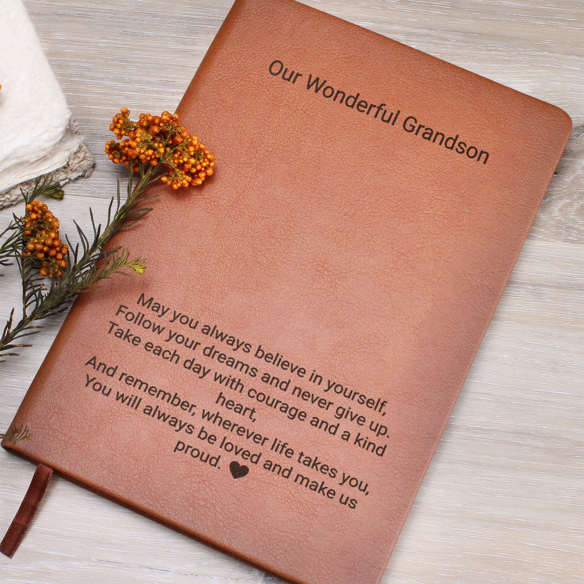 Grandson Gift Engraved Leather Journal – Personalised Keepsake Gift for Him