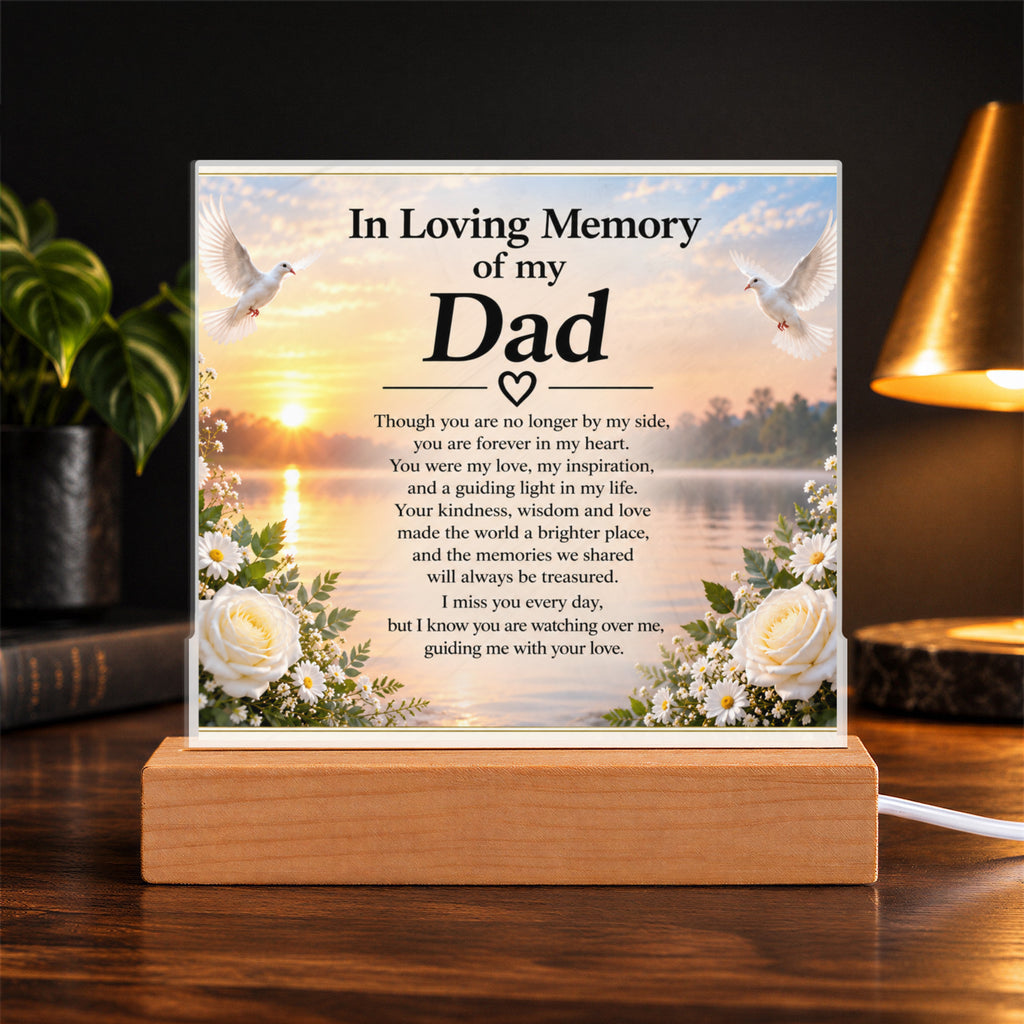 In Loving Memory of Dad Acrylic Memorial Plaque with Wooden Base