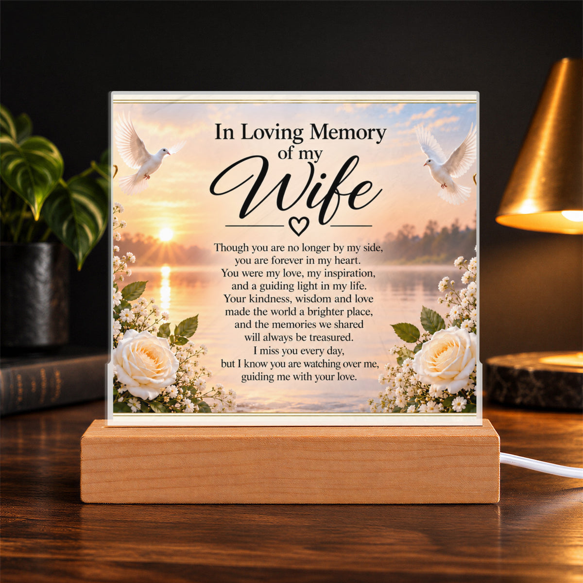 In Loving Memory of Wife Acrylic Plaque with Wooden Base | Memorial Gift
