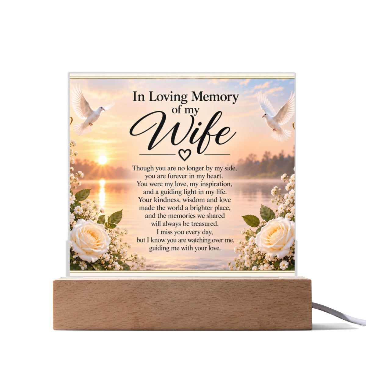 In Loving Memory of Wife Acrylic Plaque with Wooden Base | Memorial Gift