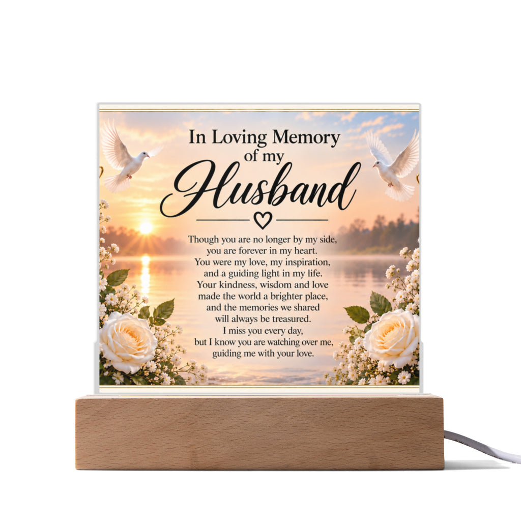 In Loving Memory of Husband Acrylic Plaque with Wooden Base | Memorial Gift