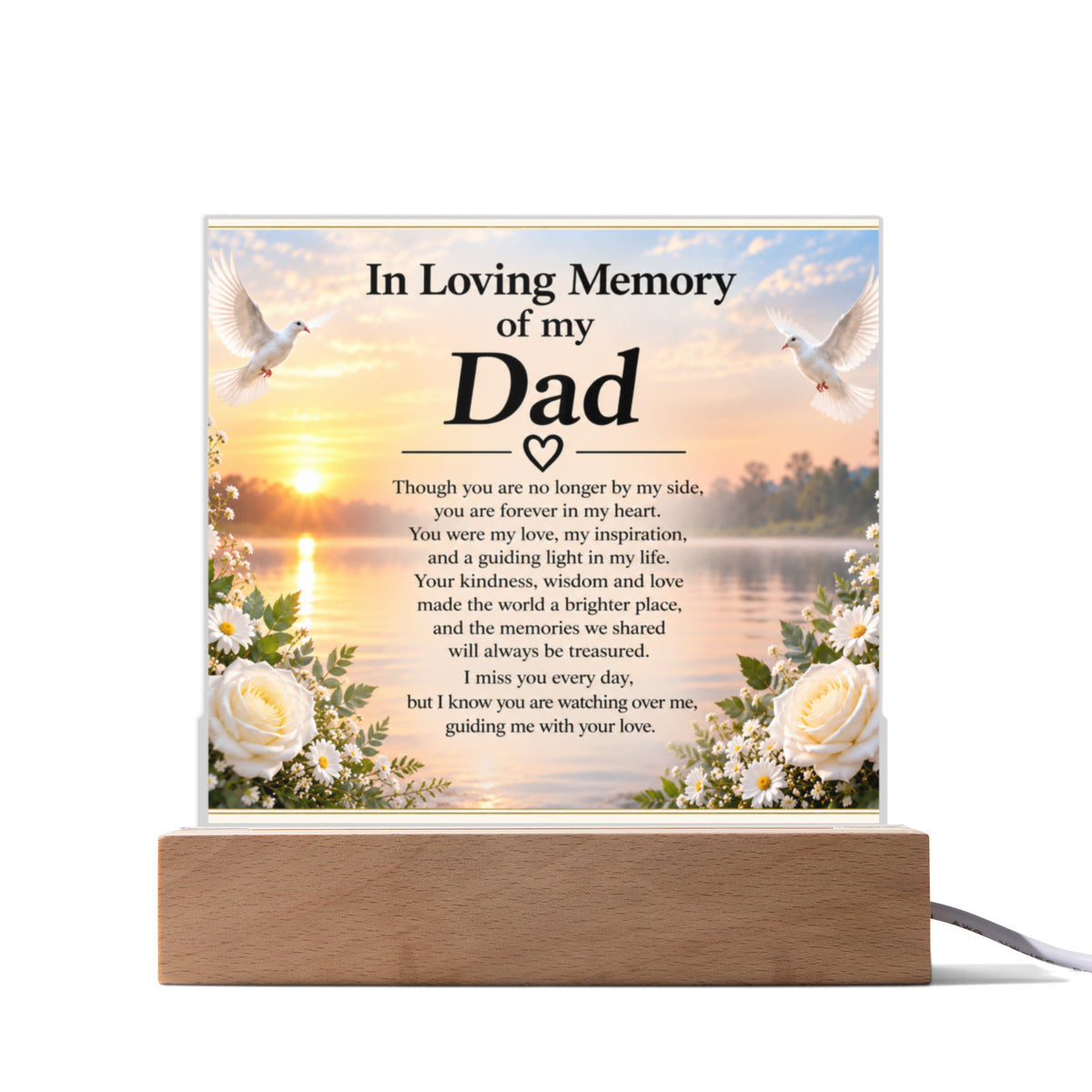 In Loving Memory of Dad Acrylic Memorial Plaque with Wooden Base