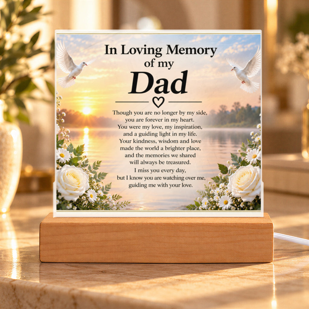 In Loving Memory of Dad Acrylic Memorial Plaque with Wooden Base