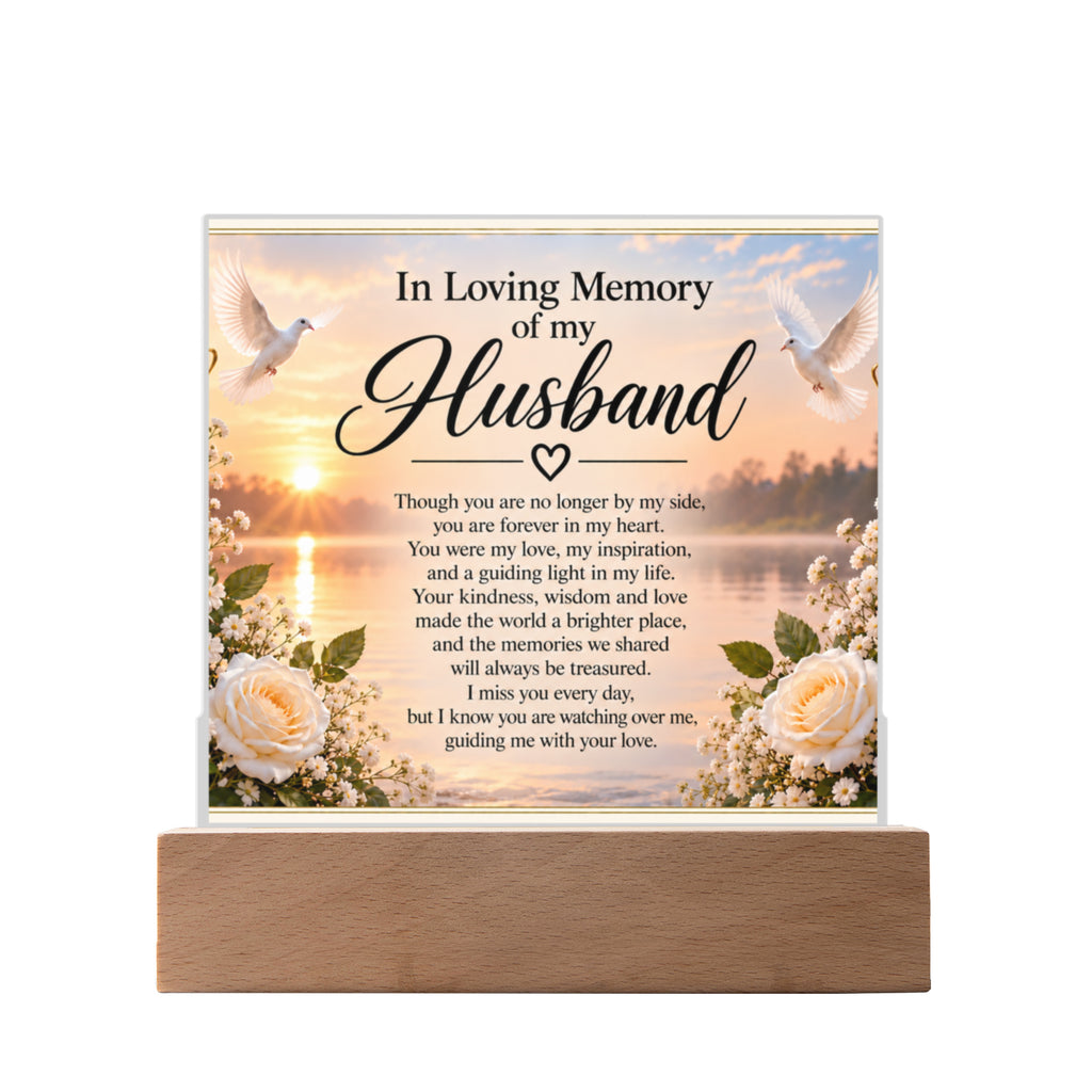 In Loving Memory of Husband Acrylic Plaque with Wooden Base | Memorial Gift
