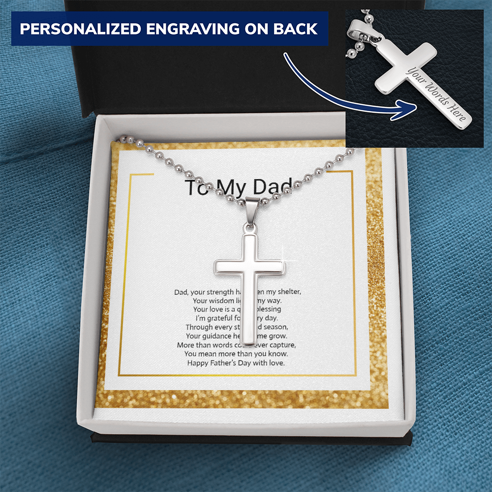 Personalised Engraved Cross Necklace with Ball Chain for Dad or Son