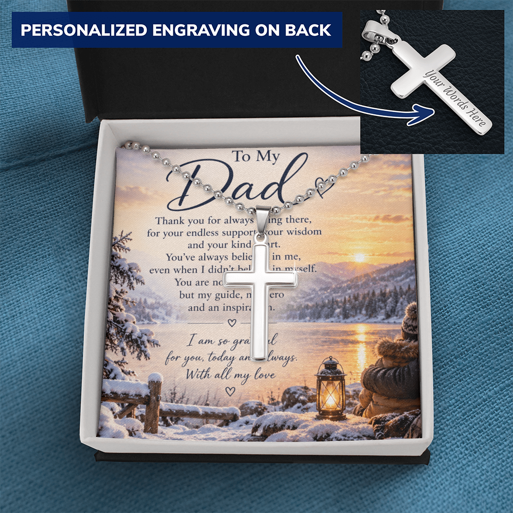 Personalized Cross Necklace for Dad – Ball Chain Gift