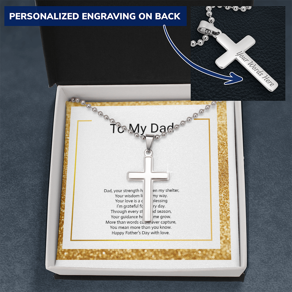 Personalised Engraved Cross Necklace with Ball Chain for Dad or Son