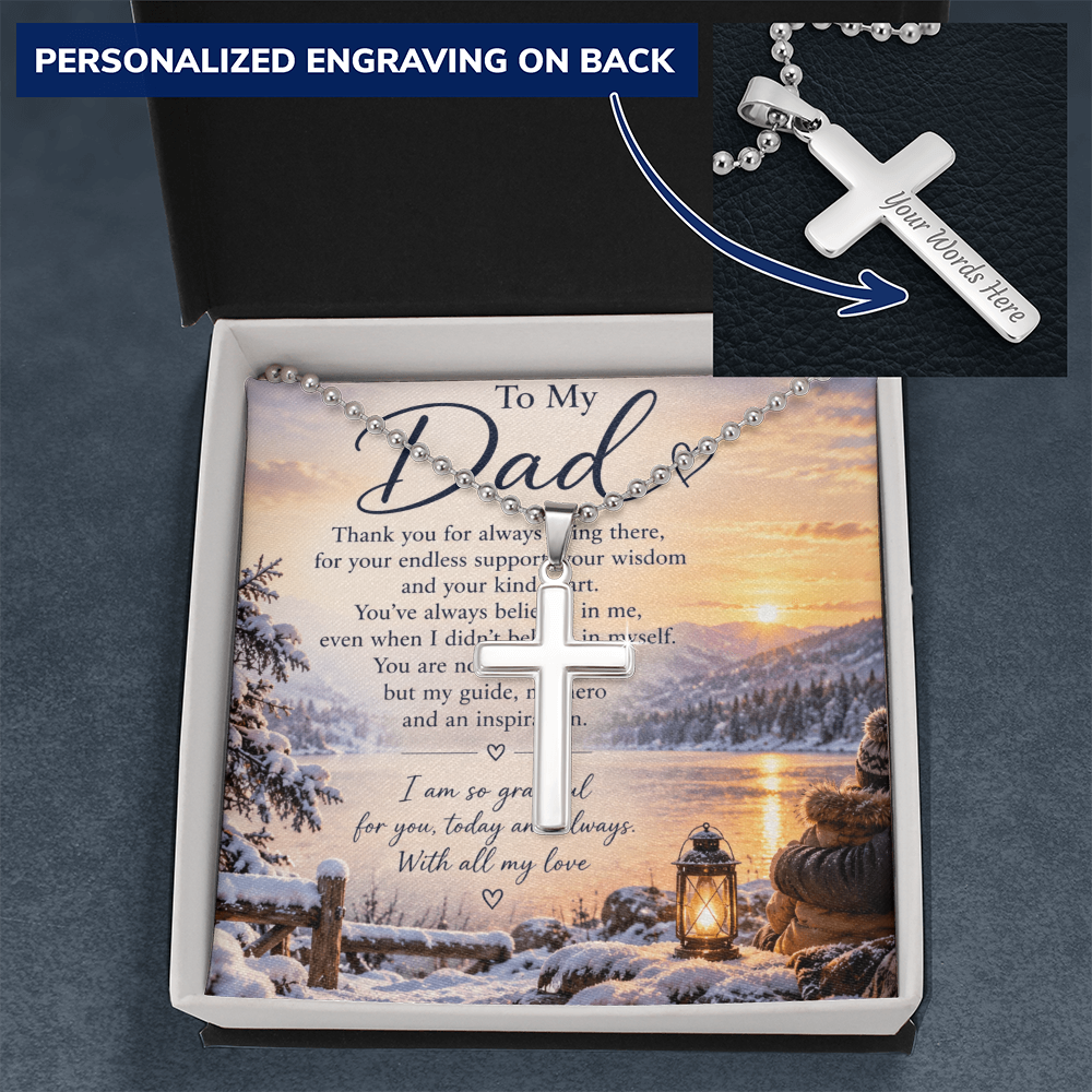 Personalized Cross Necklace for Dad – Ball Chain Gift