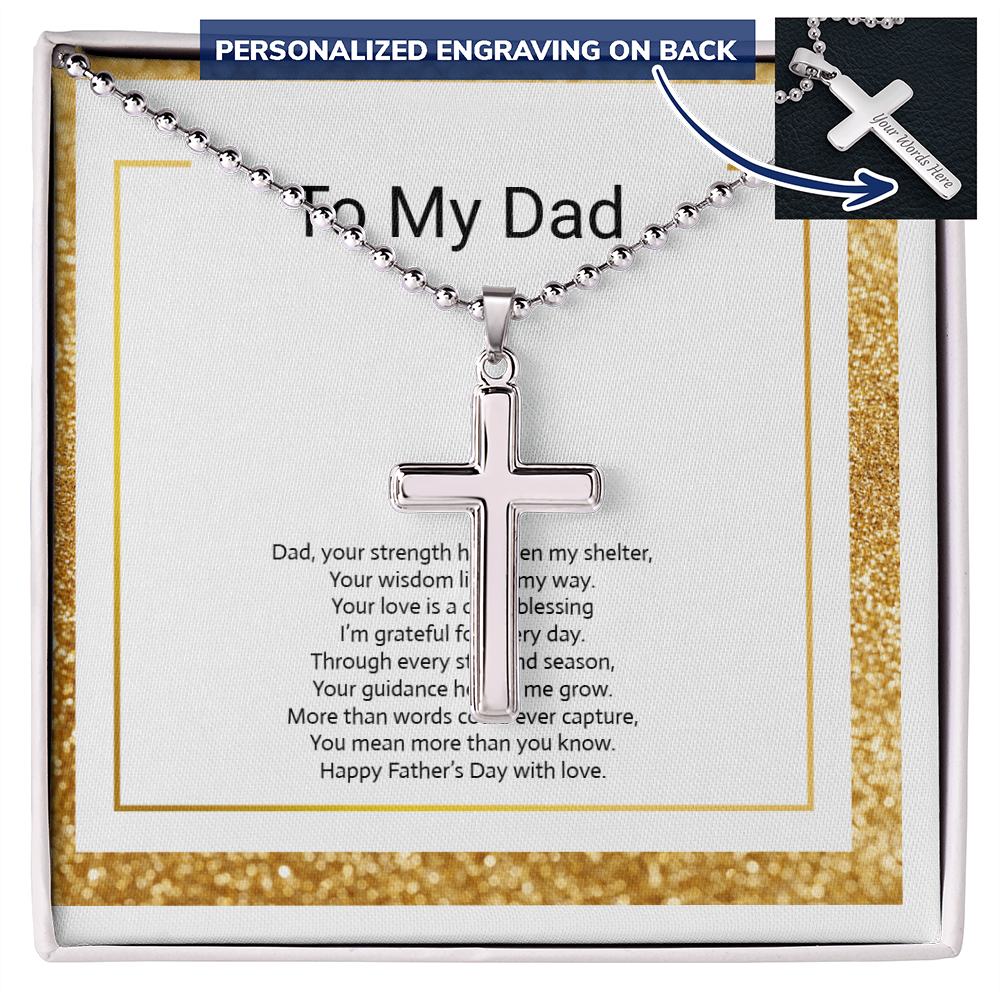 Personalised Engraved Cross Necklace with Ball Chain for Dad or Son