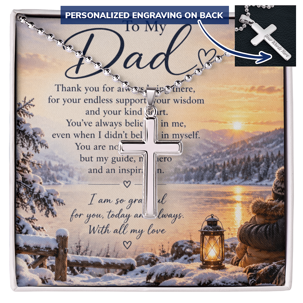 Personalized Cross Necklace for Dad – Ball Chain Gift