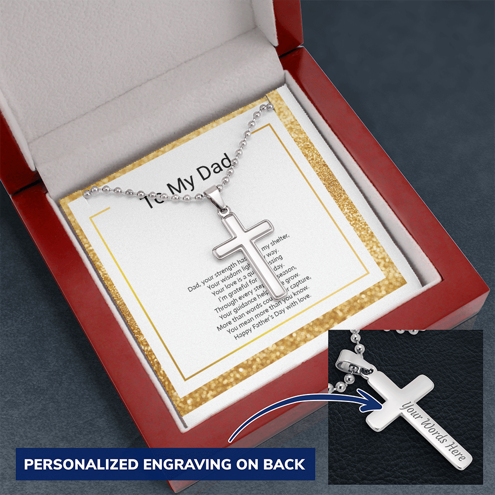 Personalised Engraved Cross Necklace with Ball Chain for Dad or Son