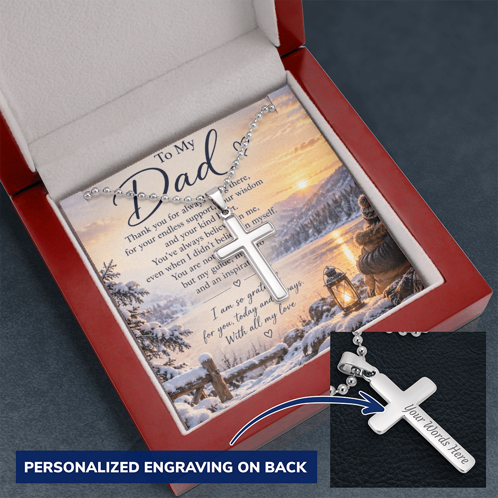 Personalized Cross Necklace for Dad – Ball Chain Gift