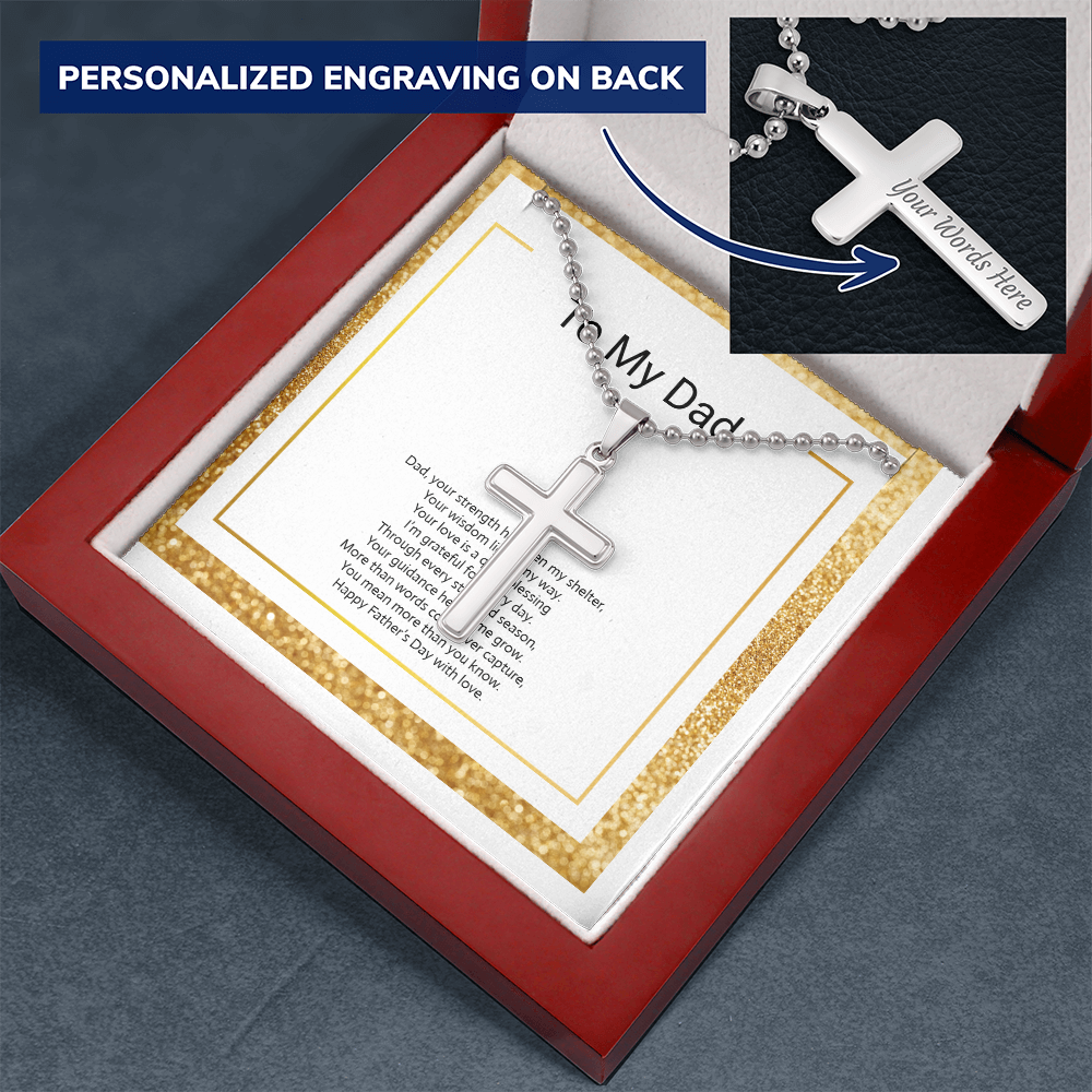 Personalised Engraved Cross Necklace with Ball Chain for Dad or Son