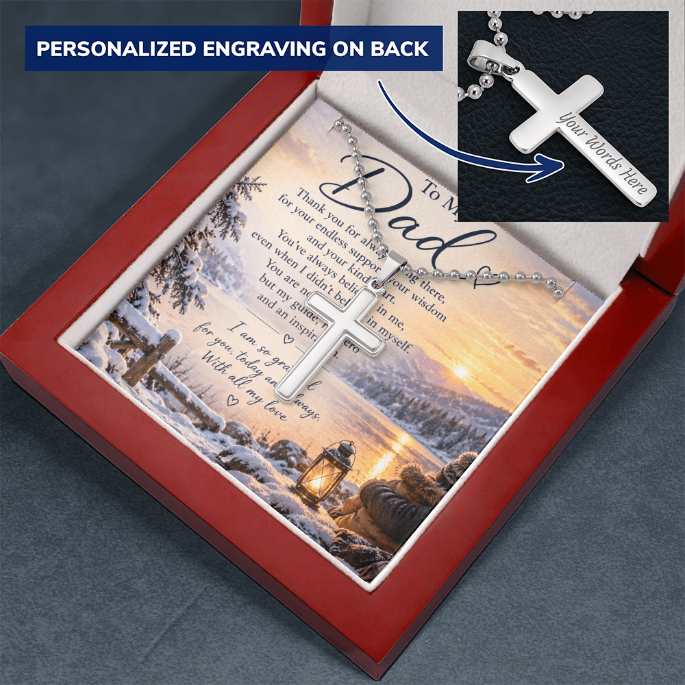 Personalized Cross Necklace for Dad – Ball Chain Gift