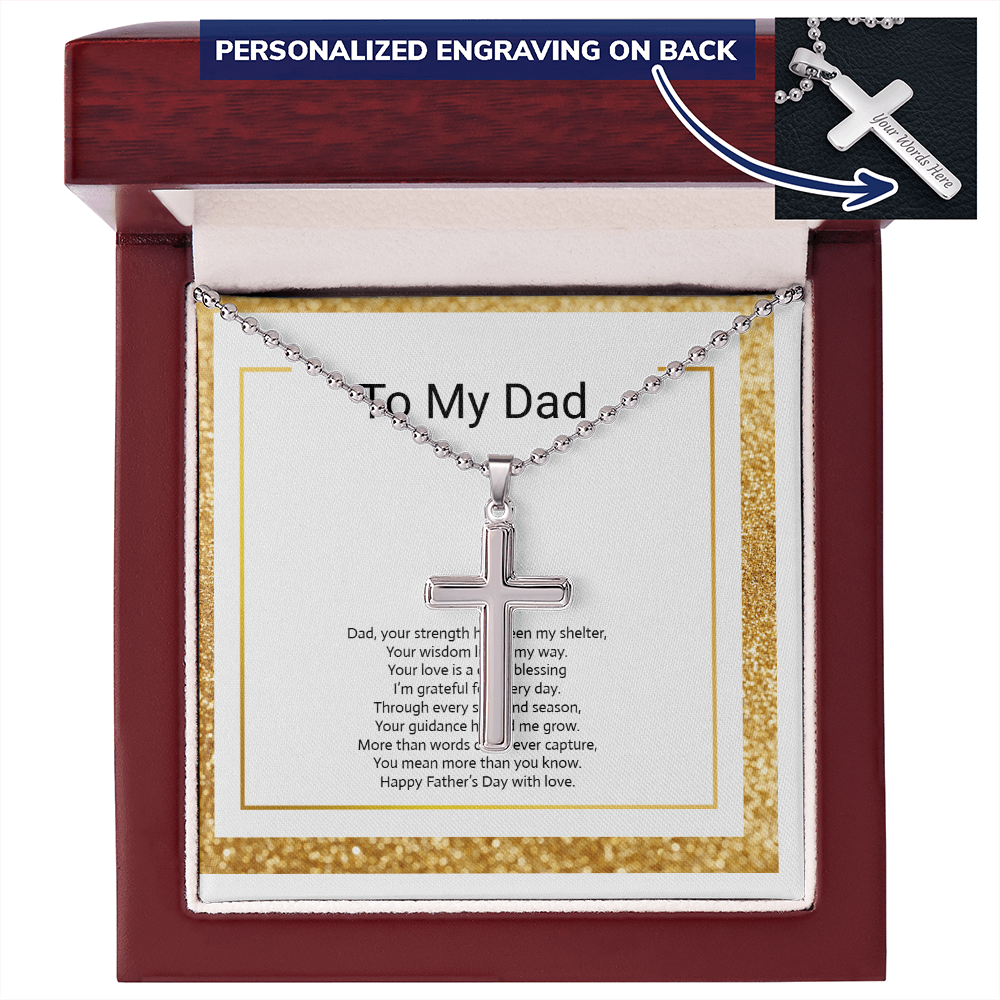 Personalised Engraved Cross Necklace with Ball Chain for Dad or Son