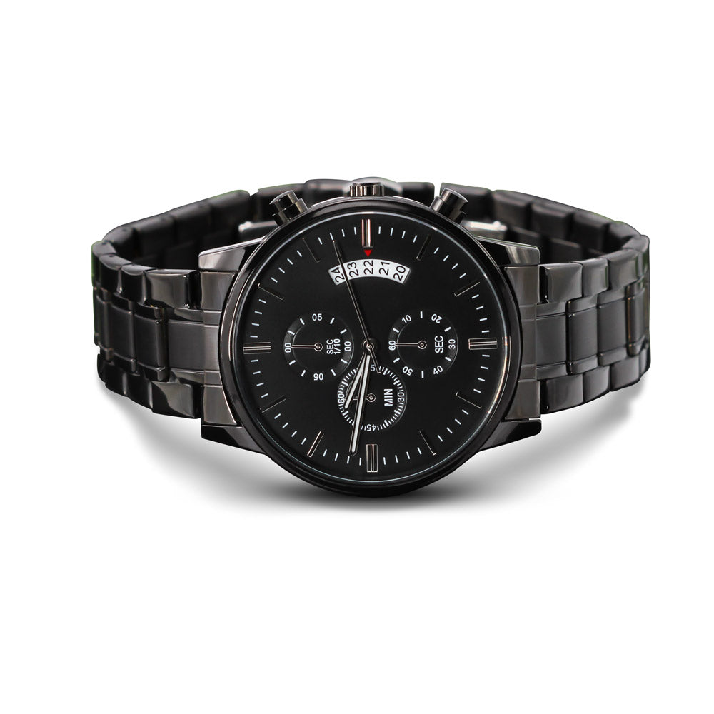 Personalised Black Chronograph Watch for Dad – Custom Engraved with Photo Upload