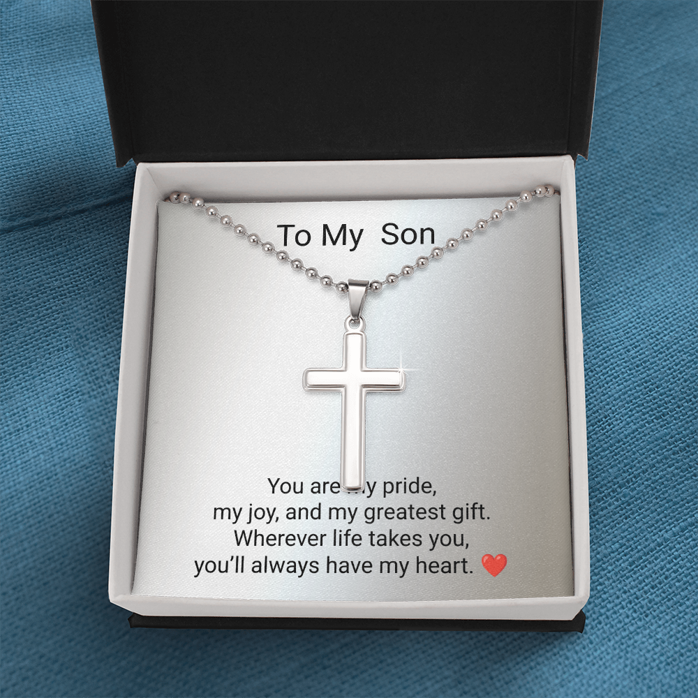 Son Gift Artisan Cross Necklace with Ball Chain – Meaningful Christian Gift for Son