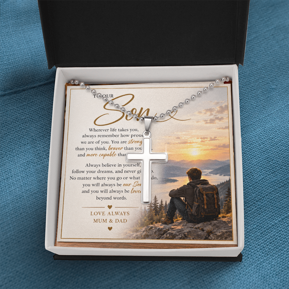 Artisan Cross Necklace with Ball Chain for Son – Meaningful Gift