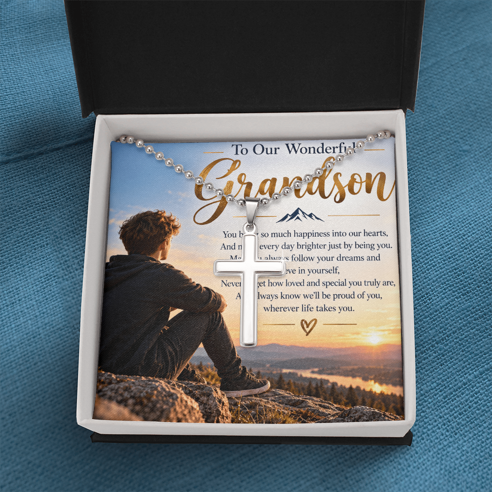 Artisan Cross Necklace with Ball Chain – Meaningful Christian Gift for Grandson