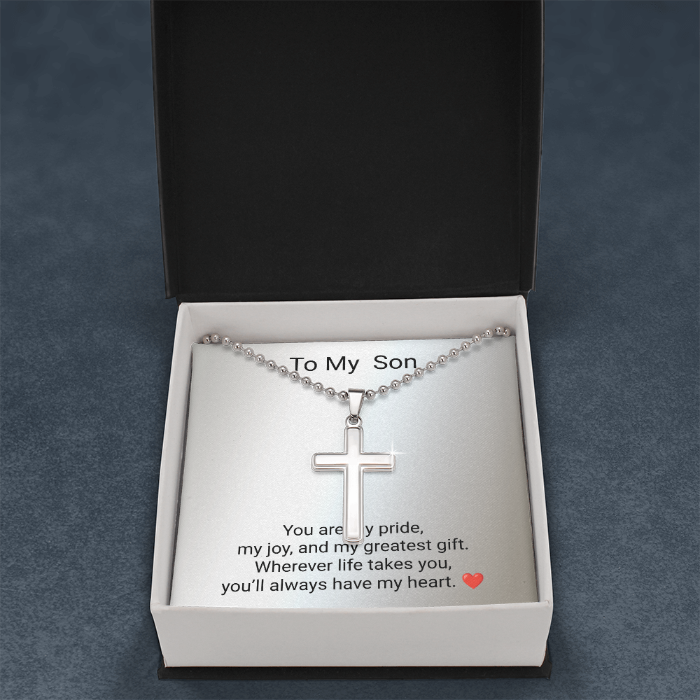 Son Gift Artisan Cross Necklace with Ball Chain – Meaningful Christian Gift for Son