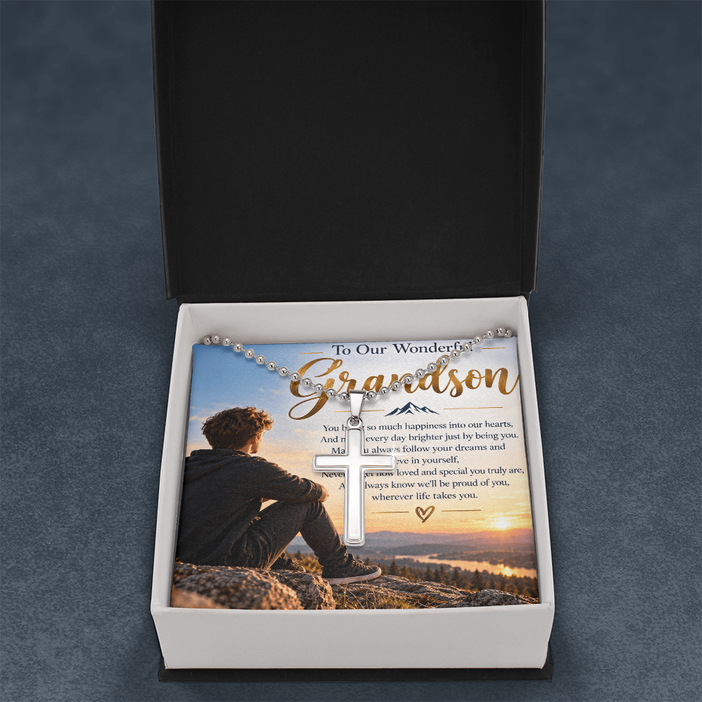 Artisan Cross Necklace with Ball Chain – Meaningful Christian Gift for Grandson