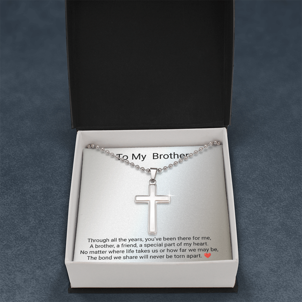 Brother Gift Artisan Cross Necklace with Ball Chain – Meaningful Christian Gift for Him