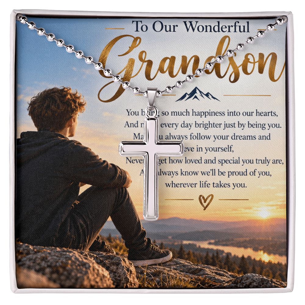 Artisan Cross Necklace with Ball Chain – Meaningful Christian Gift for Grandson