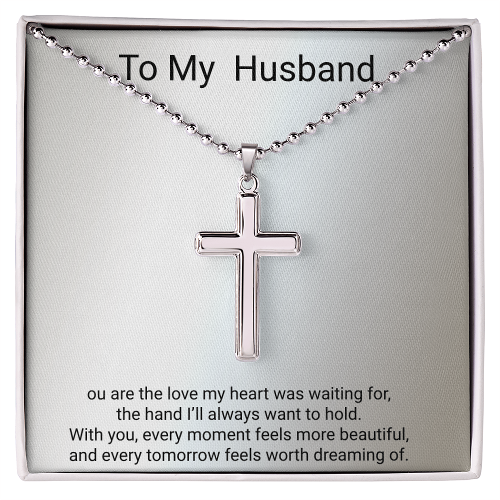 Husband Gift Artisan Cross Necklace with Ball Chain – Romantic Christian Gift for Him