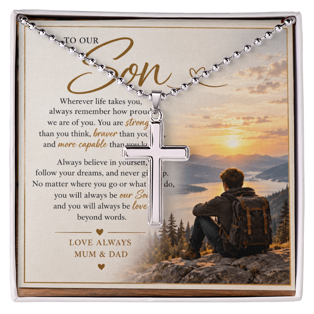 Artisan Cross Necklace with Ball Chain for Son – Meaningful Gift