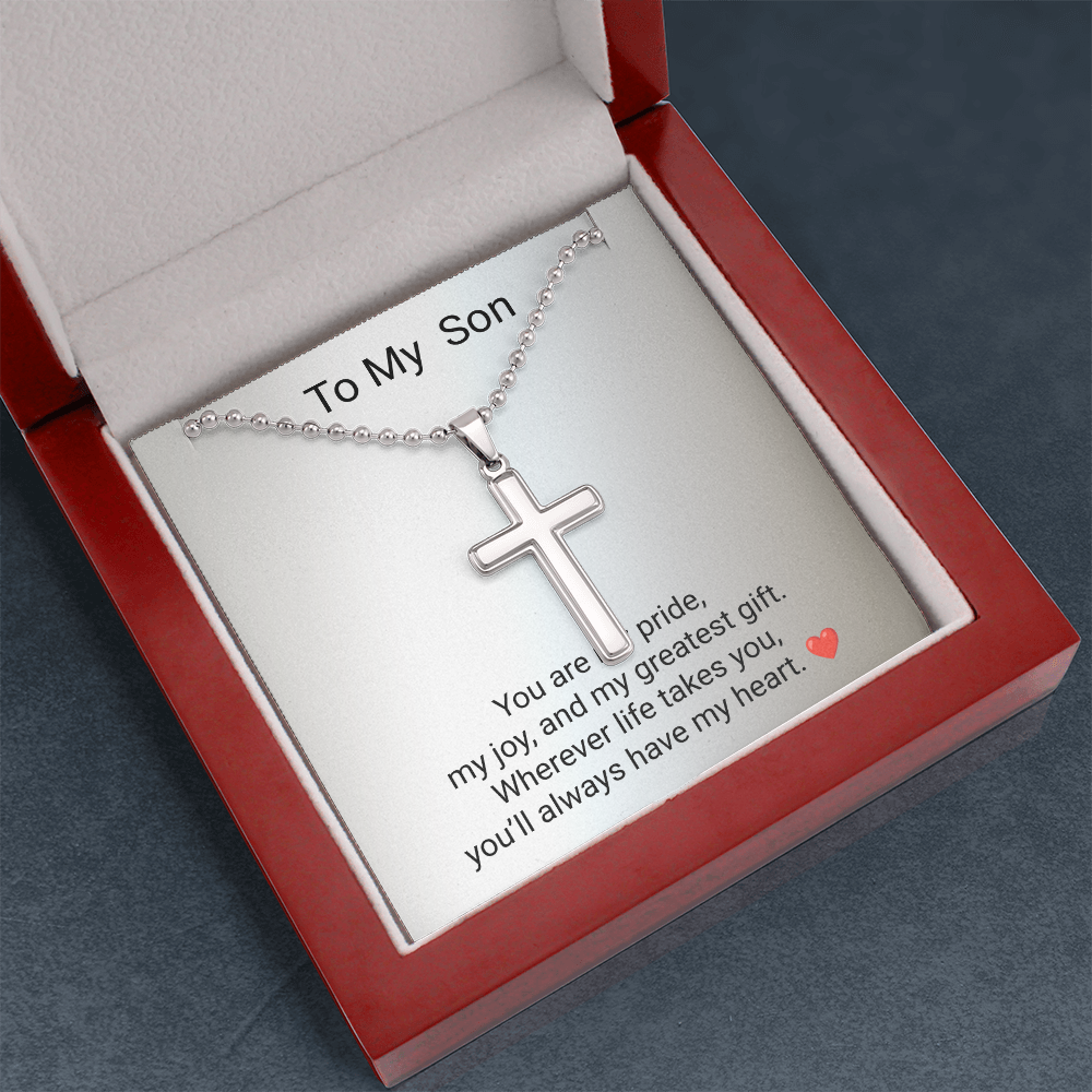 Son Gift Artisan Cross Necklace with Ball Chain – Meaningful Christian Gift for Son