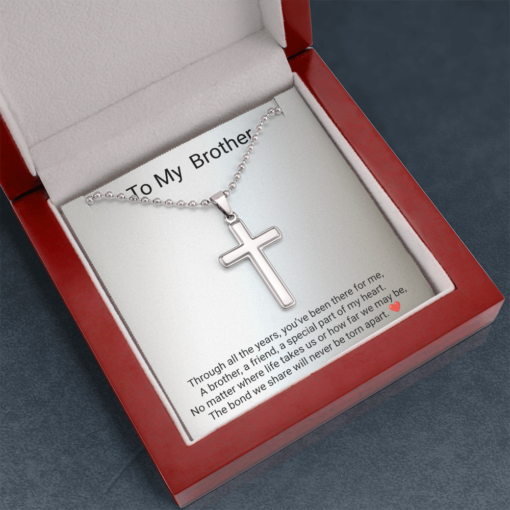 Brother Gift Artisan Cross Necklace with Ball Chain – Meaningful Christian Gift for Him