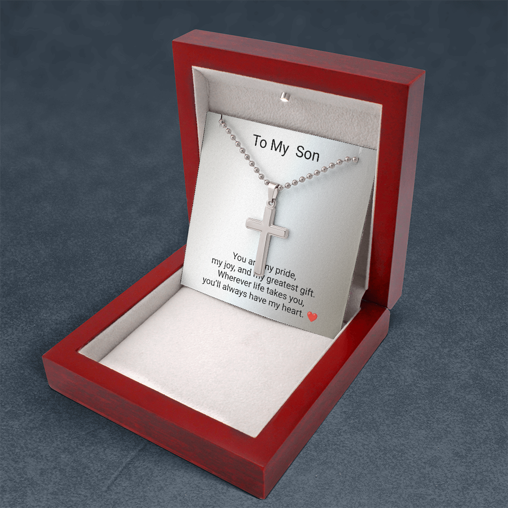 Son Gift Artisan Cross Necklace with Ball Chain – Meaningful Christian Gift for Son