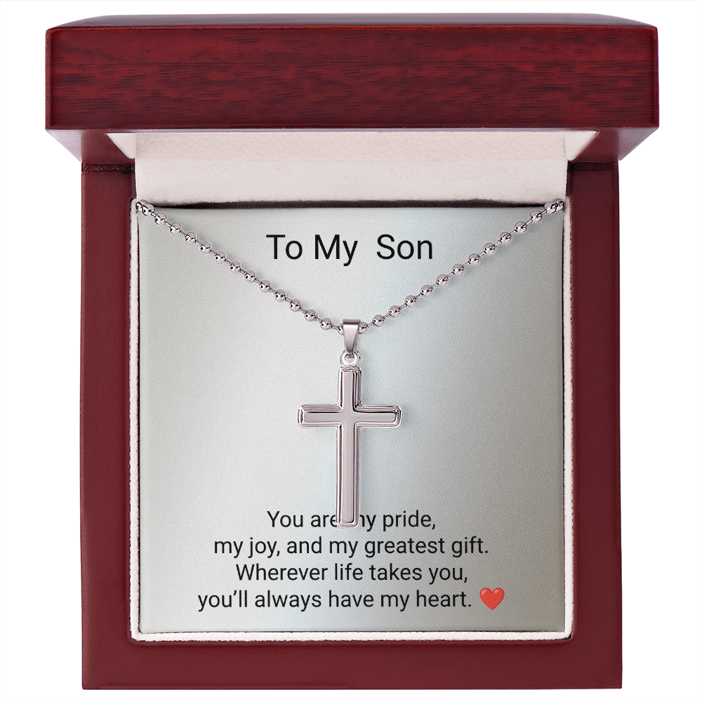 Son Gift Artisan Cross Necklace with Ball Chain – Meaningful Christian Gift for Son