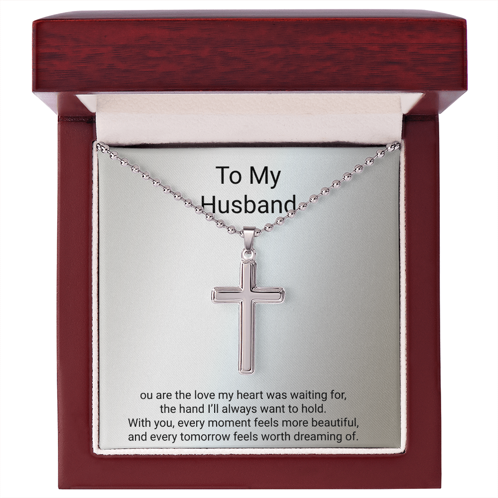 Husband Gift Artisan Cross Necklace with Ball Chain – Romantic Christian Gift for Him